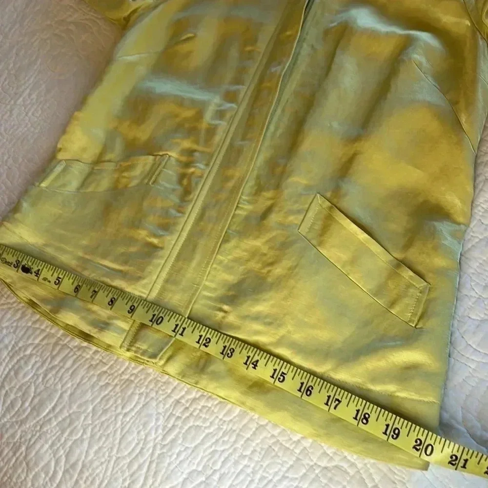 Linen‎ Blend Jacket Women’s Med P Yellow Front Zip Pockets Collar Modern Artsy